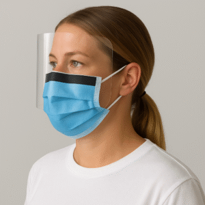 3-Ply Blue Disposable Face Mask with Integrated Anti-Fog Face Shield