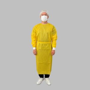 Yellow SMS Isolation Gown with Waist Belt & Knitted Cuffs Disposable Protective Apparel