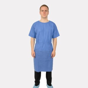 Short Sleeve SMS Patient Gown with Waist Tie Medical Examination Gown