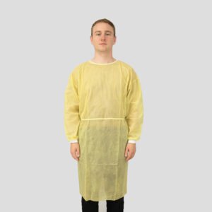 Disposable PP Isolation Gown with Waist Tie & Knitted Cuffs Yellow Protective Gown