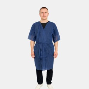 Disposable PP Nonwoven Spa Gown Short Sleeve Kimono Style, Single-Use